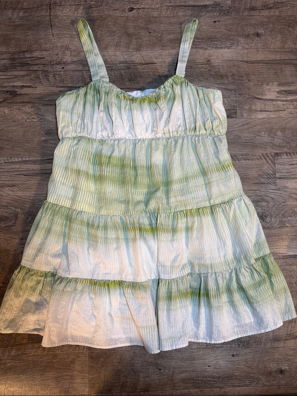 NWT Express White and Light Green Tiered Tie-Dye Sundress - Size L